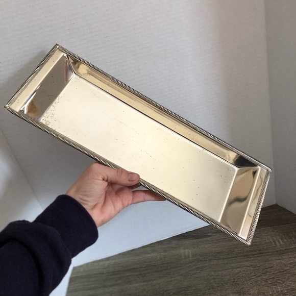 Vtg Silver Rectangular Tray with Decorative Edge - Picture 10 of 10
